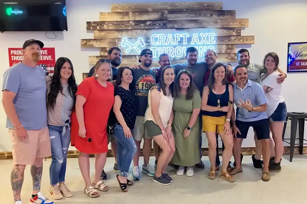 Large group axe throwing facility rental in Springfield
