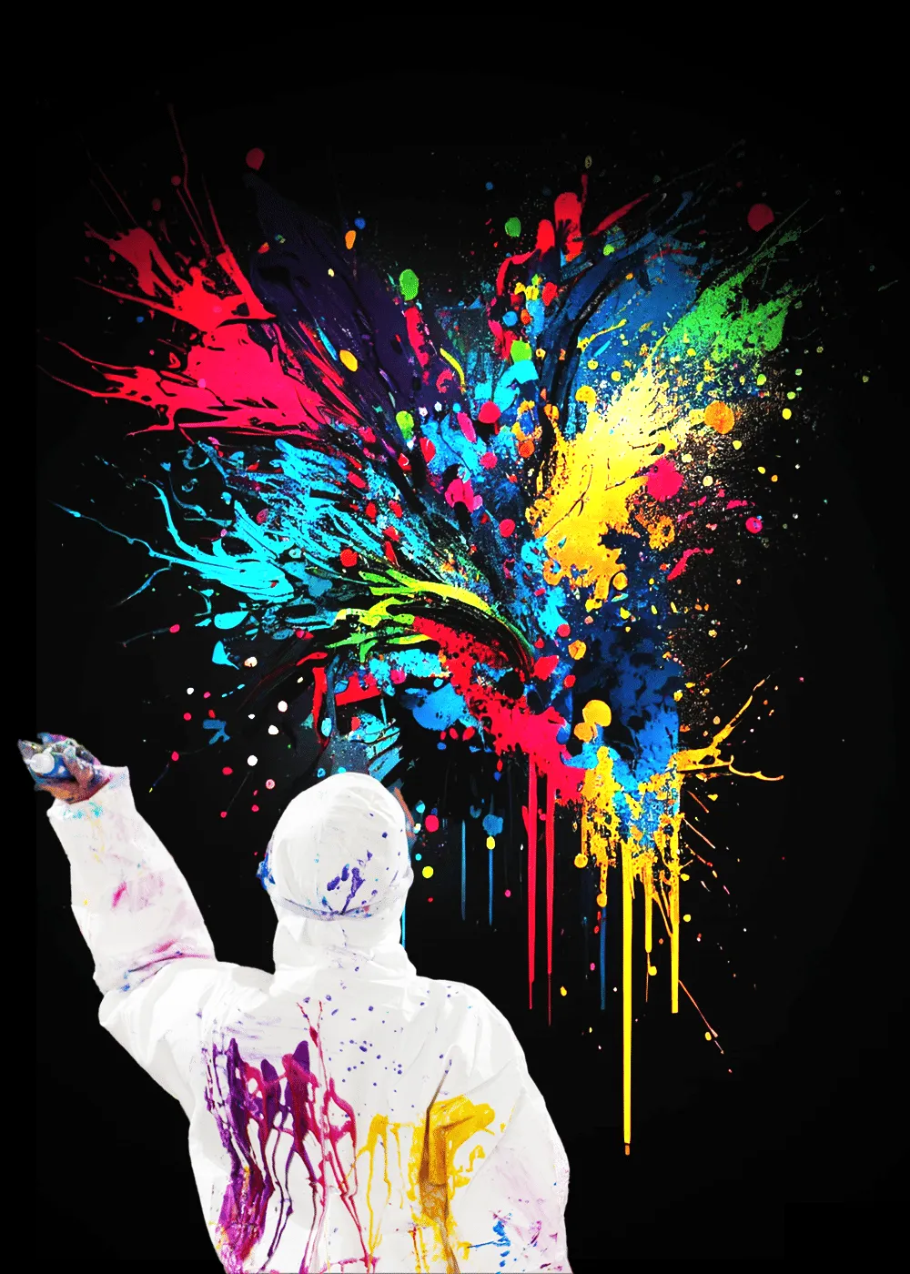 Splatter paint blackout experience with neon paint on canvas